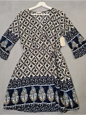 Altar'd State Women's Dress 3/4 Length Sleeve Short Wrap Dres